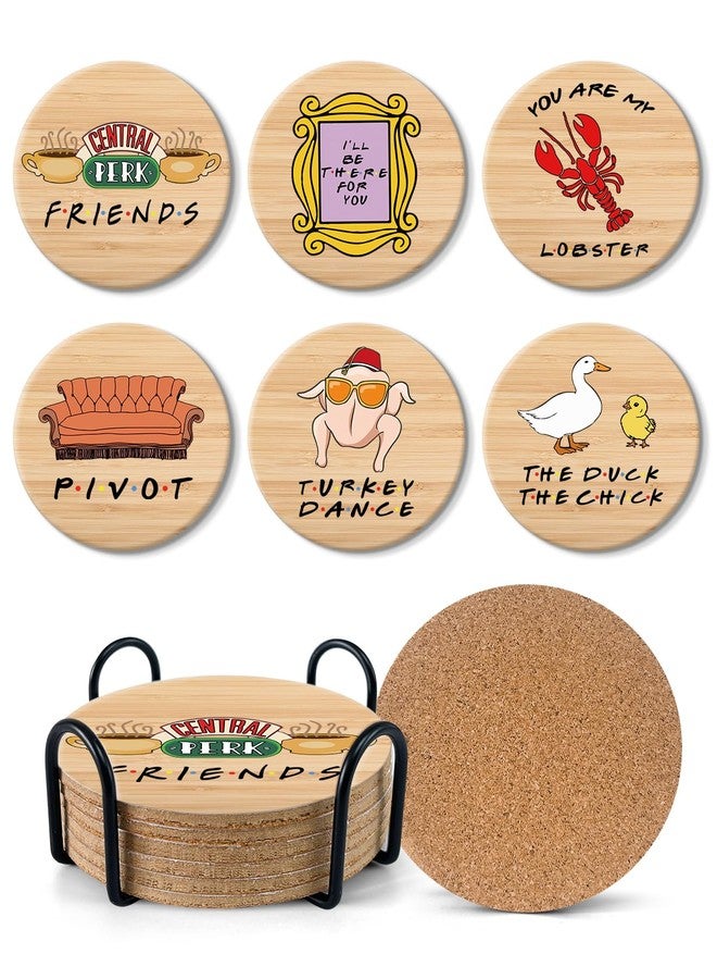 Levaukiem Funny Friends Coasters for Drinks Set of 6, Friends TV Show Merchandise Coasters with Holder, Friends TV Show Gifts for Friends Fans - Image 1